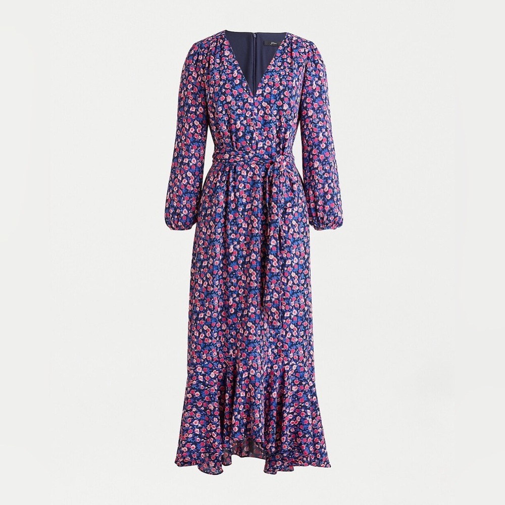 J. Crew Tie-waist Midi A-Line Dress Dotted Floral Size 14